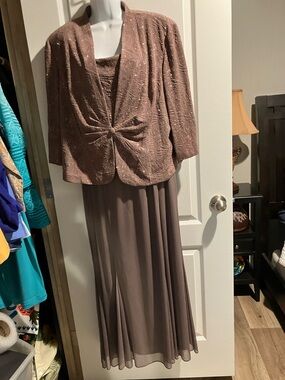 Sparkle Detail Taupe Maxi Skirt with Jacket Set